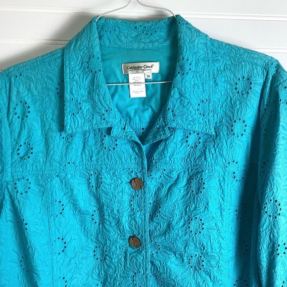 Coldwater Creek Medium womens mixed eyelet embroidered button up jacket 3X - Picture 2 of 7